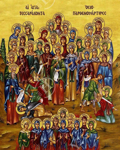 The 40 Virgin Martyrs icon Handmade Greek Orthodox icon Forty Martyrs of Thrace, Byzantine art wall hanging icon wood plaque, religious gift - TheHolyArt