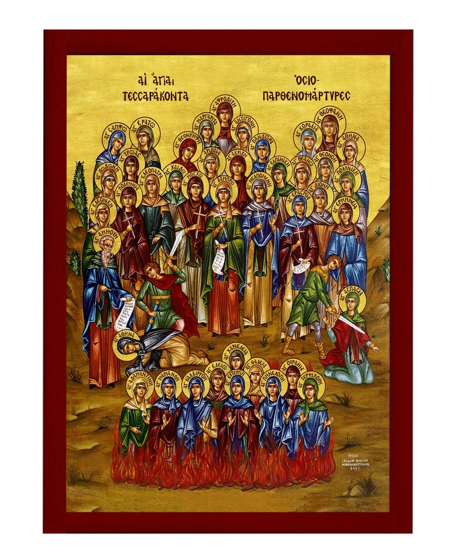 The 40 Virgin Martyrs icon Handmade Greek Orthodox icon Forty Martyrs of Thrace, Byzantine art wall hanging icon wood plaque, religious gift TheHolyArt