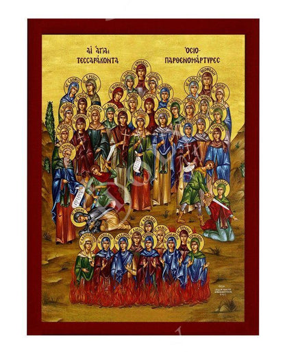The 40 Virgin Martyrs icon Handmade Greek Orthodox icon Forty Martyrs of Thrace, Byzantine art wall hanging icon wood plaque, religious gift - TheHolyArt