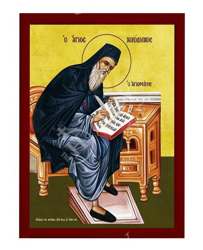 Saint Nicodemus icon, Handmade Greek Orthodox icon St Nicodemus the Hagiorite Byzantine art wall hanging on wood plaque icon religious gift - TheHolyArt