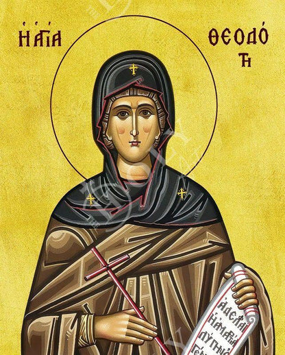 Saint Theodote icon, Handmade Greek Orthodox icon of Great Martyr St Theodota, Byzantine art wall hanging, religious gift decor wood plaque - TheHolyArt