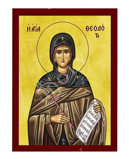 Saint Theodote icon, Handmade Greek Orthodox icon of Great Martyr St Theodota, Byzantine art wall hanging, religious gift decor wood plaque - TheHolyArt
