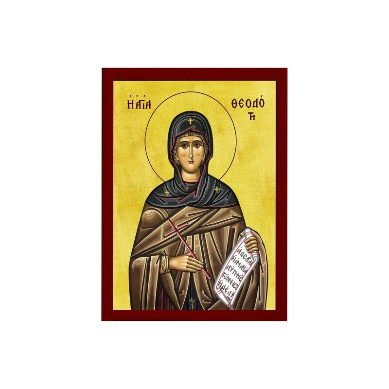Saint Theodote icon, Handmade Greek Orthodox icon of Great Martyr St Theodota, Byzantine art wall hanging, religious gift decor wood plaque TheHolyArt