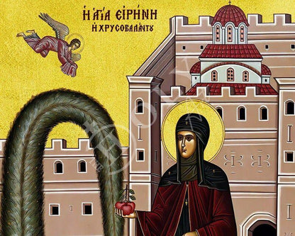 Saint Irene Chrysovalantou icon, Handmade Greek Orthodox icon of St Irene, Byzantine art wall hanging on wood plaque, religious decor gift - TheHolyArt