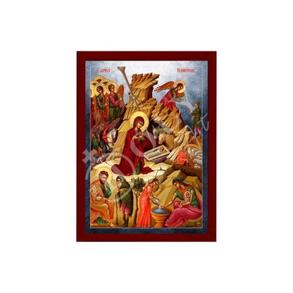 Nativity of Jesus Christ icon, Handmade Greek Orthodox icon, Byzantine art wall hanging wood plaque of the Birth our Lord, religious decor - TheHolyArt