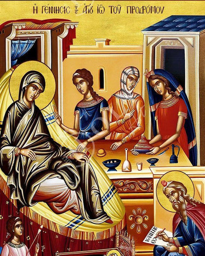 Nativity of Saint John Baptist icon Handmade Greek Orthodox icon Byzantine art wall hanging wood plaque of the Birth St John religious decor - TheHolyArt