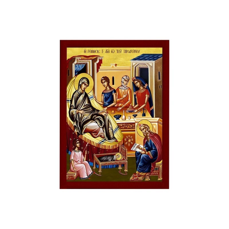 Nativity of Saint John Baptist icon Handmade Greek Orthodox icon Byzantine art wall hanging wood plaque of the Birth St John religious decor TheHolyArt