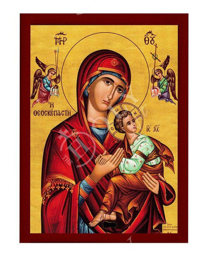 Virgin Mary icon Panagia Theoskepasti Santorini, Handmade Greek Orthodox Icon Mother of God Byzantine art Theotokos wall hanging wood plaque - TheHolyArt