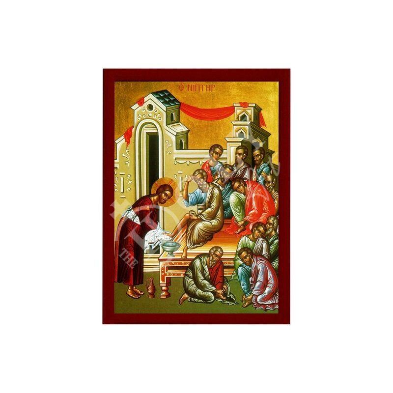 The Maundy Foot Washing of Jesus Christ to the Apostles icon, Handmade Greek Orthodox icon Pedelavium Byzantine art wall hanging wood plaque TheHolyArt