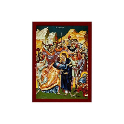 The Betrayal of Jesus Christ by Judas Iscariot icon, Handmade Greek Orthodox icon of Judas Kiss Byzantine art wall hanging wood plaque - TheHolyArt