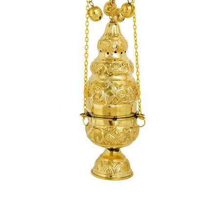 Christian Hanging Gold Plated Resin Incense Burner, Greek Orthodox Thurible Incense holder, Metal Byzantine Censer Perfume burner, religious decor - TheHolyArt