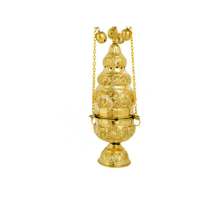 Christian Hanging Gold Plated Resin Incense Burner, Greek Orthodox Thurible Incense holder, Metal Byzantine Censer Perfume burner, religious decor - TheHolyArt