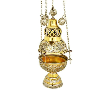 Christian Hanging Brass Resin Incense Burner, Greek Orthodox Thurible Incense holder, Metal Byzantine Censer Perfume burner, religious decor - TheHolyArt