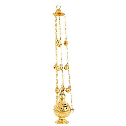Gold Plated Christian Hanging Brass Resin Incense Burner, Greek Orthodox Thurible Incense holder, Metal Byzantine Censer Perfume burner gift - TheHolyArt