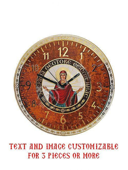 Christian Wall Clock Virgin Mary icon Greek Handmade Wooden Orthodox Clock Panagia Platytera Byzantine art wall hanging religious gift - TheHolyArt