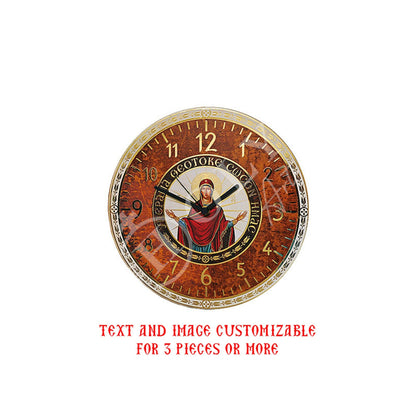 Christian Wall Clock Virgin Mary icon Greek Handmade Wooden Orthodox Clock Panagia Platytera Byzantine art wall hanging religious gift - TheHolyArt