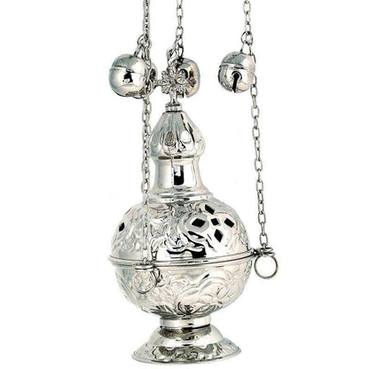 Christian Hanging Nickel Resin Incense Burner Greek Orthodox Thurible Incense holder, Metal Byzantine Censer Perfume burner, religious decor - TheHolyArt