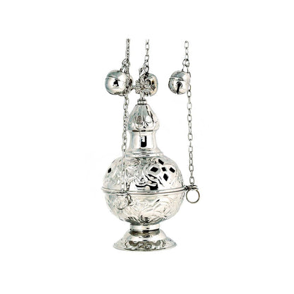 Christian Hanging Nickel Resin Incense Burner Greek Orthodox Thurible Incense holder, Metal Byzantine Censer Perfume burner, religious decor - TheHolyArt
