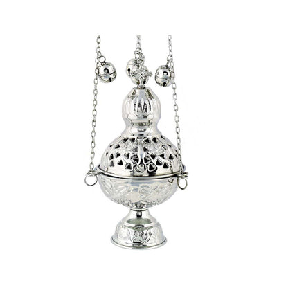 Christian Hanging Nickel Resin Incense Burner Greek Orthodox Thurible Incense holder, Metal Byzantine Censer Perfume burner, religious decor - TheHolyArt