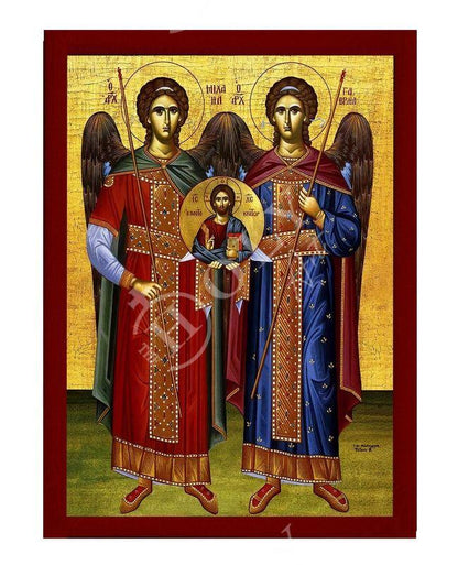 Archangel Michael & Archangel Gabriel icon, Byzantine art wall hanging, Greek Catholic Orthodox icon wood plaque religious gift - TheHolyArt
