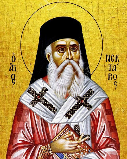 Saint Nectarios icon of Aegina, Greek Handmade Orthodox icon of St Nectarios of Pentapolis, Byzantine art wall hanging, religious gift - TheHolyArt