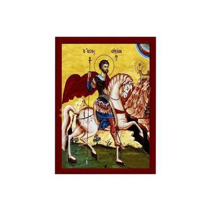 Saint Eustathius icon, Handmade Greek Orthodox icon of St Eustace, Byzantine art wall hanging icon wood plaque, religious decor - TheHolyArt