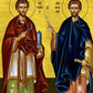 Saint Cosmas and Damian icon, Handmade Greek Orthodox Icon of Agioi Anargyroi, Byzantine art wall hanging plaque Patron Saints of Medicine TheHolyArt