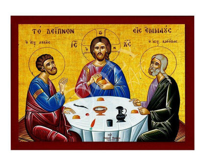 The Supper at Emmaus icon, Handmade Greek Orthodox icon of Jesus Christ St Cleopas Apostle Luke Byzantine art wall hanging wood plaque decor - TheHolyArt