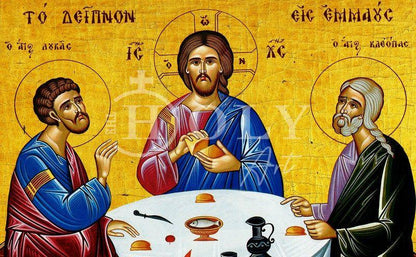 The Supper at Emmaus icon, Handmade Greek Orthodox icon of Jesus Christ St Cleopas Apostle Luke Byzantine art wall hanging wood plaque decor - TheHolyArt