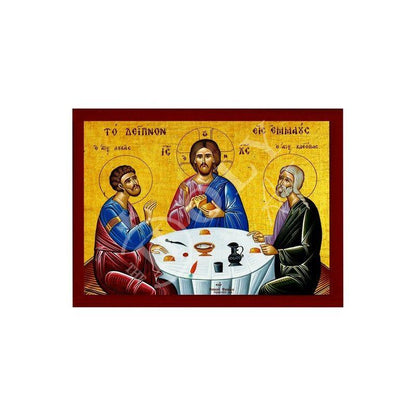 The Supper at Emmaus icon, Handmade Greek Orthodox icon of Jesus Christ St Cleopas Apostle Luke Byzantine art wall hanging wood plaque decor - TheHolyArt