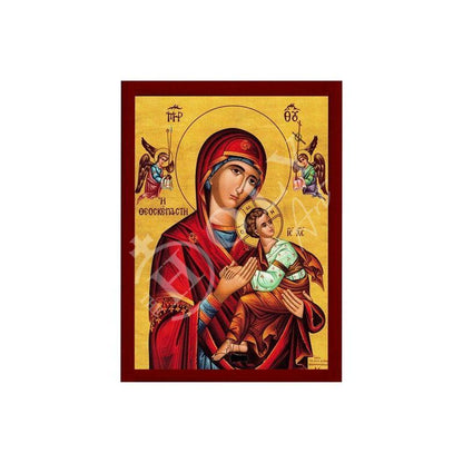 Virgin Mary icon Panagia Theoskepasti Santorini, Handmade Greek Orthodox Icon Mother of God Byzantine art Theotokos wall hanging wood plaque - TheHolyArt