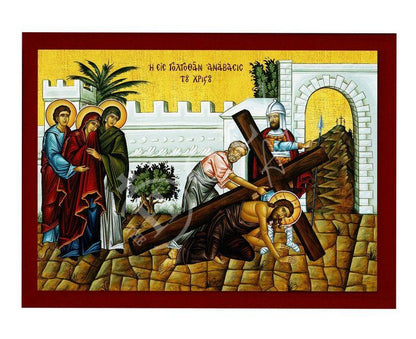 Ascent to Golgotha of Jesus Christ icon, Handmade Greek Orthodox icon Golgotha Triumph Byzantine art wall hanging wood plaque religious gift - TheHolyArt