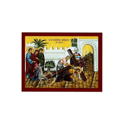Ascent to Golgotha of Jesus Christ icon, Handmade Greek Orthodox icon Golgotha Triumph Byzantine art wall hanging wood plaque religious gift - TheHolyArt