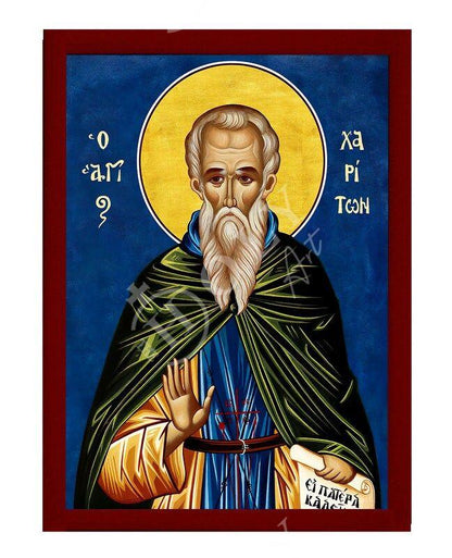 Saint Chariton icon, Handmade Greek Orthodox icon of St Chariton the Confessor, Byzantine art wall hanging icon wood plaque, religious decor - TheHolyArt