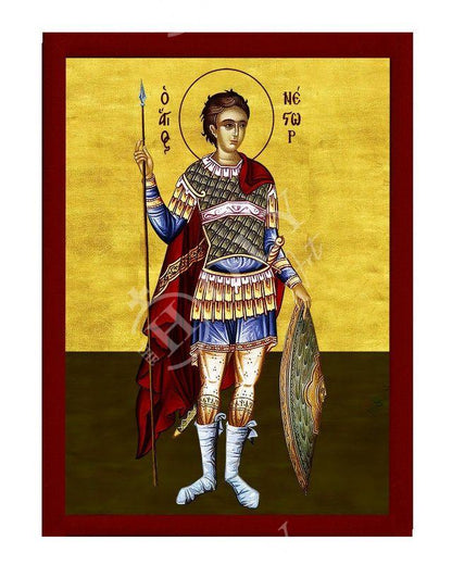 Saint Nestor icon, Handmade Greek Orthodox icon of St Nestor the Martyr, Byzantine art wall hanging icon wood plaque, religious decor - TheHolyArt