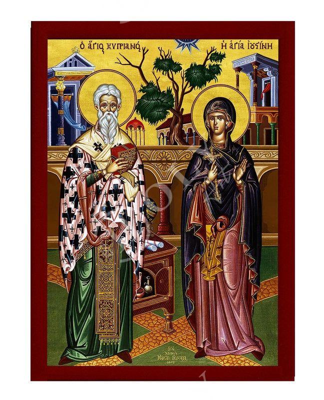 Saint Cyprian & Justina icon, Handmade Greek Orthodox icon St Cyprian Justina, Byzantine art wall hanging icon wood plaque religious decor TheHolyArt