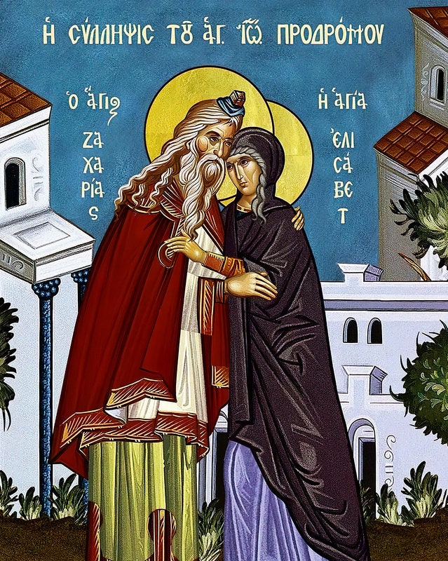 The Conception of St John Baptist icon, Handmade Greek Orthodox icon of St Zachariah & Elizabeth Byzantine art wall hanging icon wood plaque TheHolyArt