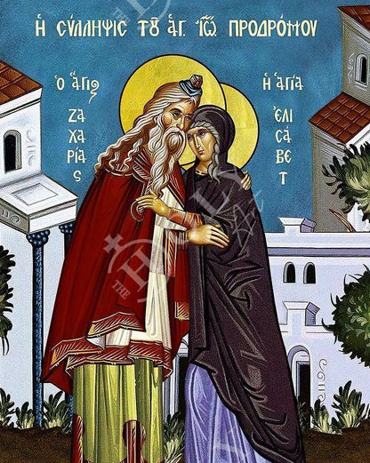 The Conception of St John Baptist icon, Handmade Greek Orthodox icon of St Zachariah & Elizabeth Byzantine art wall hanging icon wood plaque - TheHolyArt