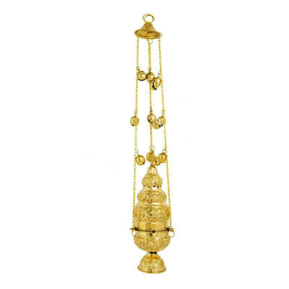 Christian Hanging Gold Plated Resin Incense Burner, Greek Orthodox Thurible Incense holder, Metal Byzantine Censer Perfume burner, religious decor - TheHolyArt