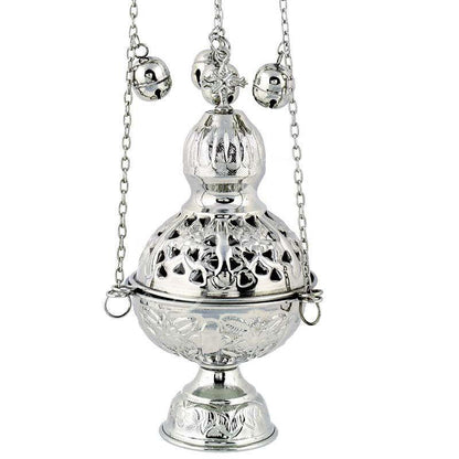 Christian Hanging Nickel Resin Incense Burner Greek Orthodox Thurible Incense holder, Metal Byzantine Censer Perfume burner, religious decor - TheHolyArt