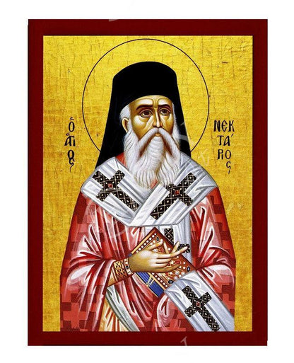 Saint Nectarios icon of Aegina, Greek Handmade Orthodox icon of St Nectarios of Pentapolis, Byzantine art wall hanging, religious gift - TheHolyArt