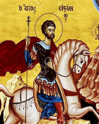 Saint Eustathius icon, Handmade Greek Orthodox icon of St Eustace, Byzantine art wall hanging icon wood plaque, religious decor - TheHolyArt