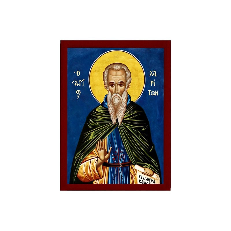Saint Chariton icon, Handmade Greek Orthodox icon of St Chariton the Confessor, Byzantine art wall hanging icon wood plaque, religious decor TheHolyArt