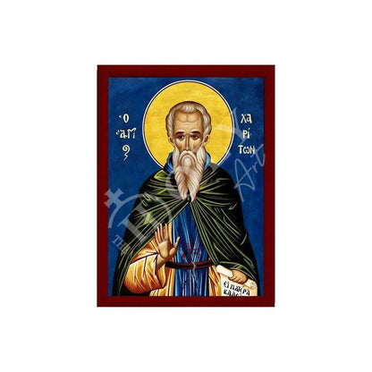 Saint Chariton icon, Handmade Greek Orthodox icon of St Chariton the Confessor, Byzantine art wall hanging icon wood plaque, religious decor - TheHolyArt