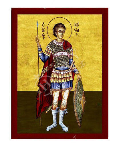 Saint Nestor icon, Handmade Greek Orthodox icon of St Nestor the Martyr, Byzantine art wall hanging icon wood plaque, religious decor - TheHolyArt