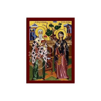 Saint Cyprian & Justina icon, Handmade Greek Orthodox icon St Cyprian Justina, Byzantine art wall hanging icon wood plaque religious decor - TheHolyArt