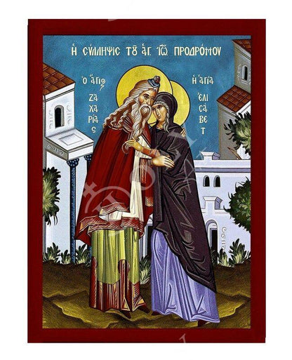 The Conception of St John Baptist icon, Handmade Greek Orthodox icon of St Zachariah & Elizabeth Byzantine art wall hanging icon wood plaque - TheHolyArt