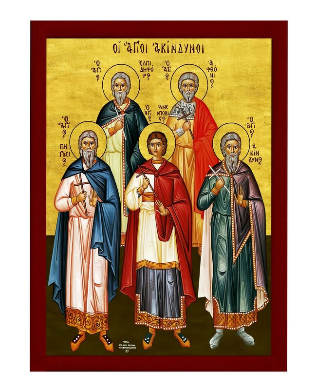 Sts. Akindynos, Aphtonios, Pegasios, Elpidophoros and Anempodistos Orthodox icon, Handmade Greek icon Byzantine art wall hanging wood plaque TheHolyArt
