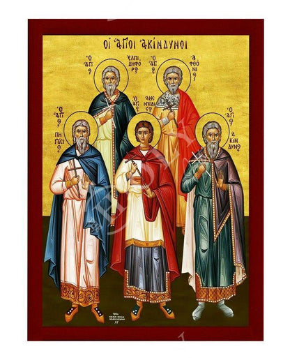 Sts. Akindynos, Aphtonios, Pegasios, Elpidophoros and Anempodistos Orthodox icon, Handmade Greek icon Byzantine art wall hanging wood plaque - TheHolyArt