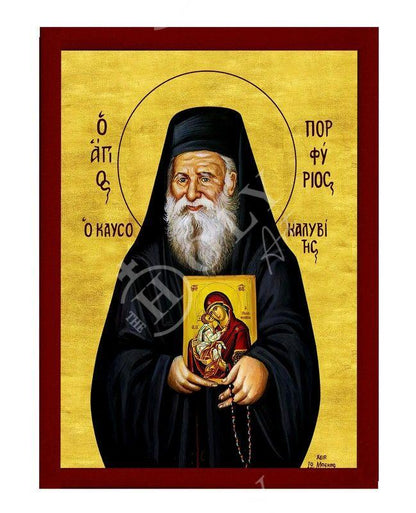 Saint Porphyrios icon, Handmade Greek Orthodox icon of St Elder Porfyrios, Byzantine art wall hanging wood plaque, religious decor gift idea - TheHolyArt